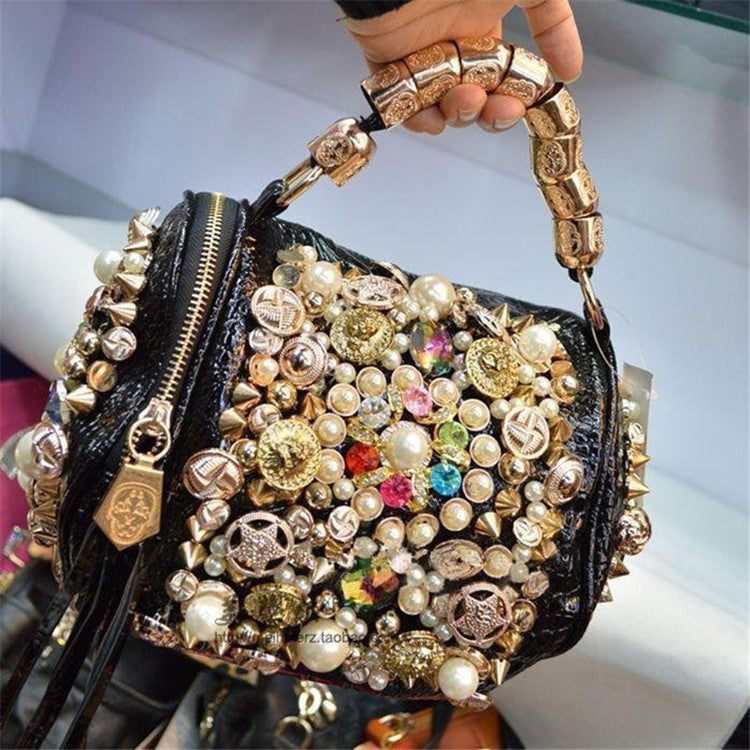 Women's Portable Round Pearl Color Crystal Handbags