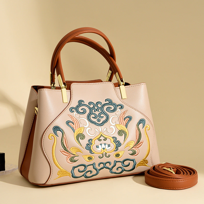 Chinese Style Embroidery Genuine Leather Design Texture Handbags