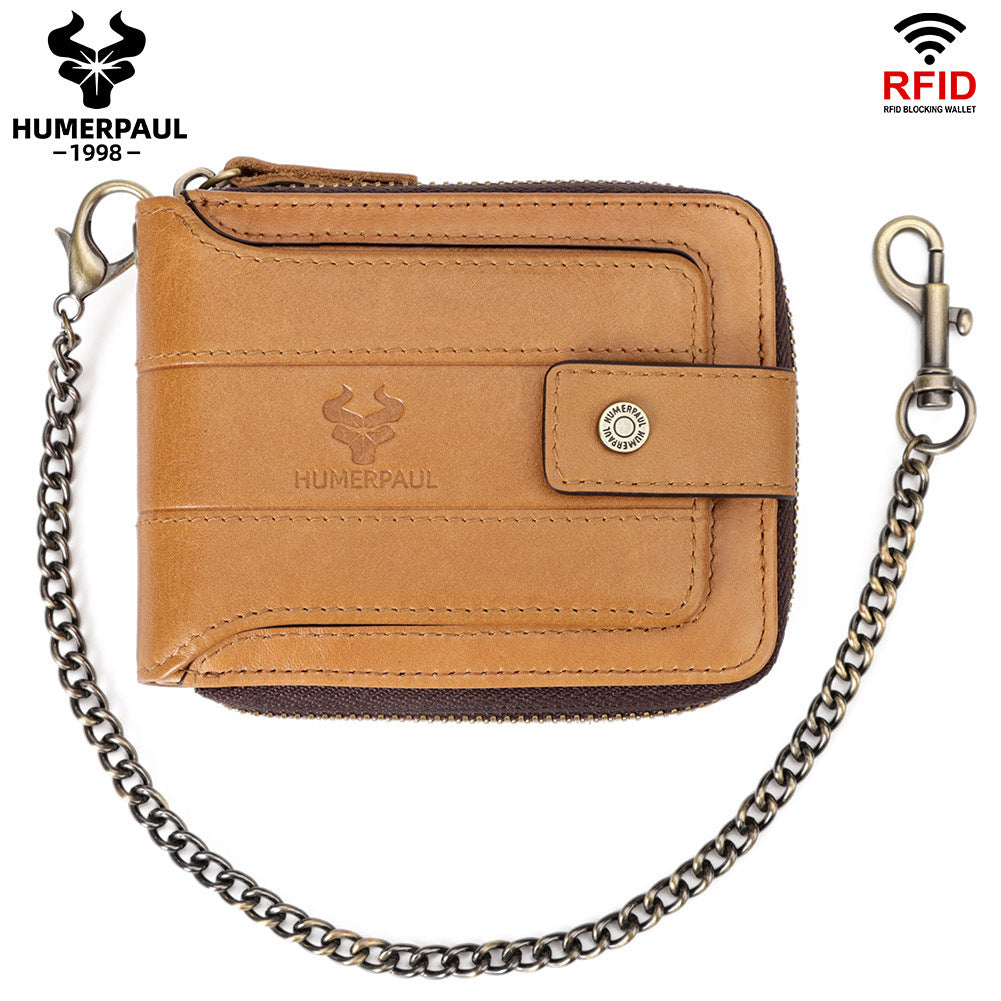 Men's First Layer Cowhide Zipper Horizontal Genuine Men's Wallets