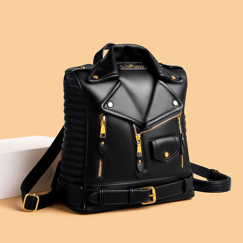 Women's Soft Leather Textured Jacket Trendy Wild Backpacks
