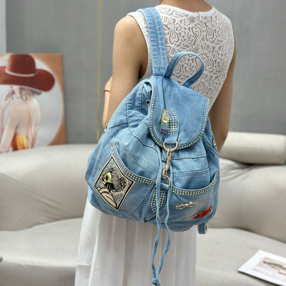 Women's Korean Fashion Jean Leisure Denim Canvas Backpacks