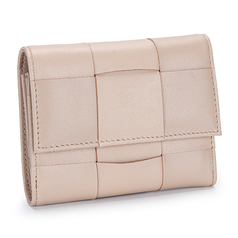 Women's Sheepskin Woven Tri Fold Stylish Versatile Ladies Wallets