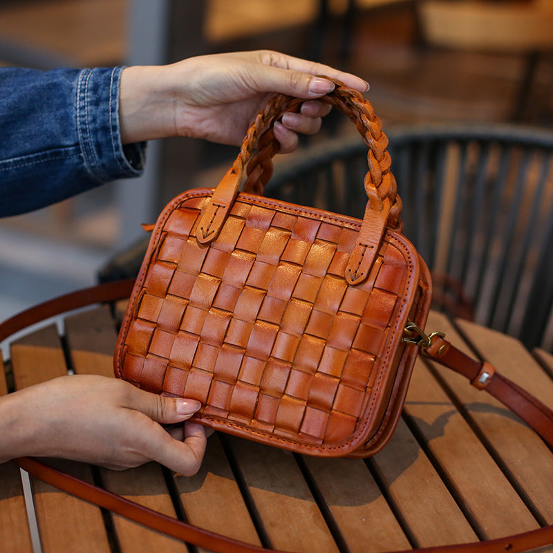 Women's Layer Vegetable Tanning Leather Hand-woven Genuine Bags