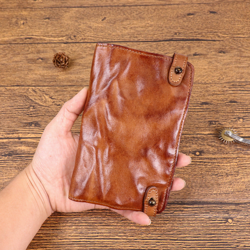 Men's Cowhide Hand-rub Color Distressed Long Retro Multiple Men's Wallets
