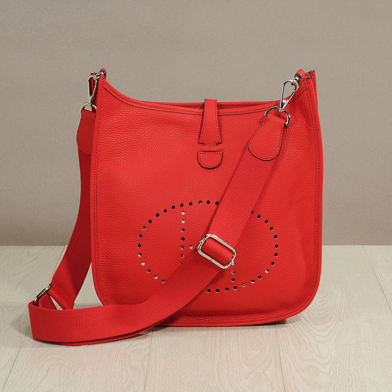 Women's Genuine Leather Cowhide Lychee Pattern Leisure Bucket Bags