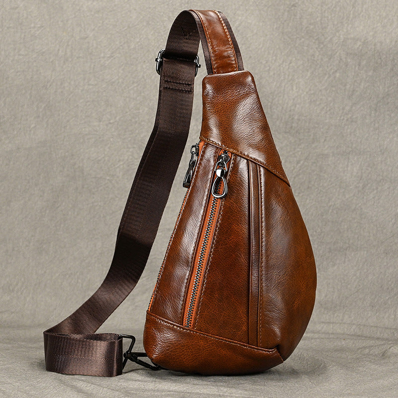 Men's Creative Fashion Leather Top Layer Cowhide Men's Chest Bags