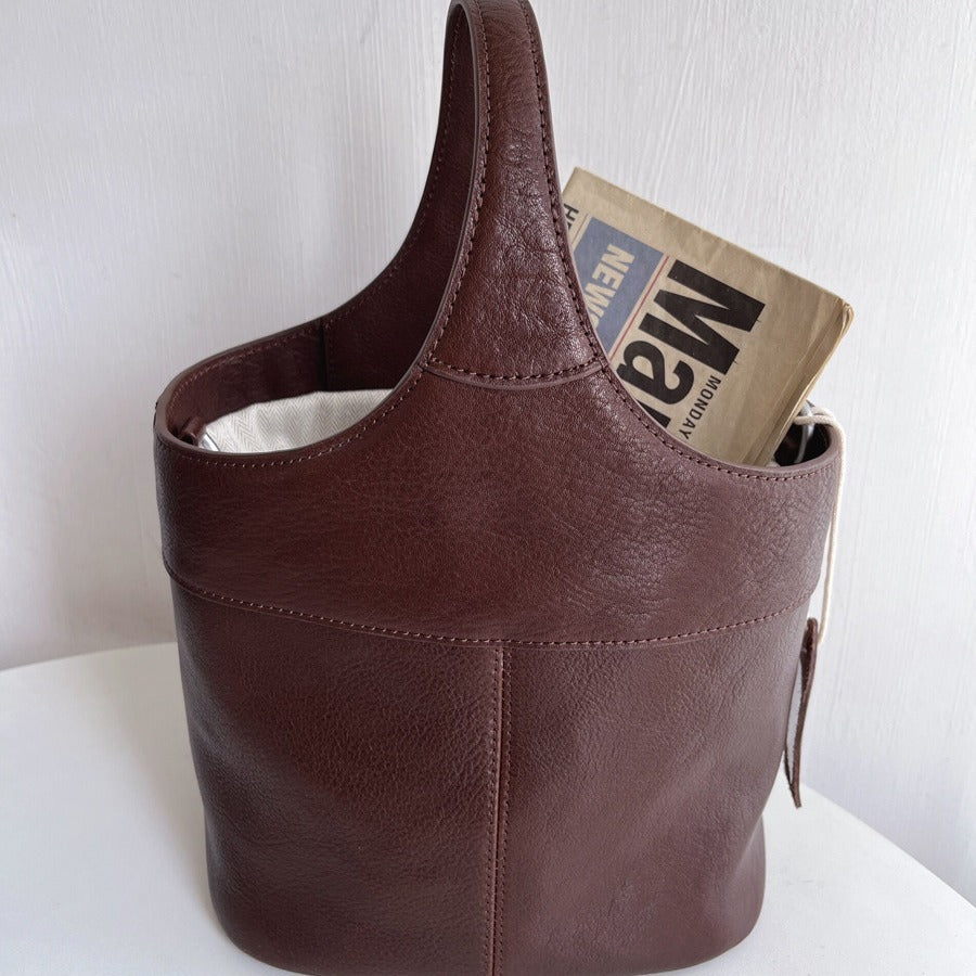 Women's Glutinous Leather Vintage Vegetable Basket First Bucket Bags