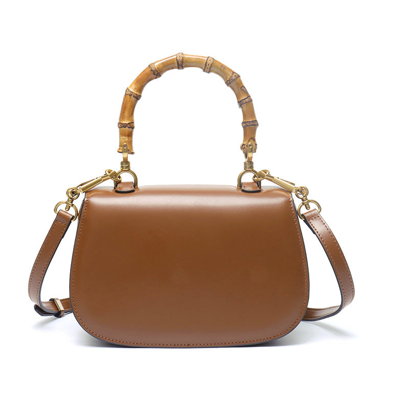 Leather Retro Fashion Cattlehide High-grade Bamboo Handbags