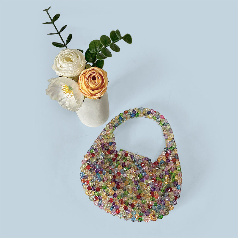 Light Luxury Advanced Texture Handmade Beaded Mini Beads Shiny Handbags
