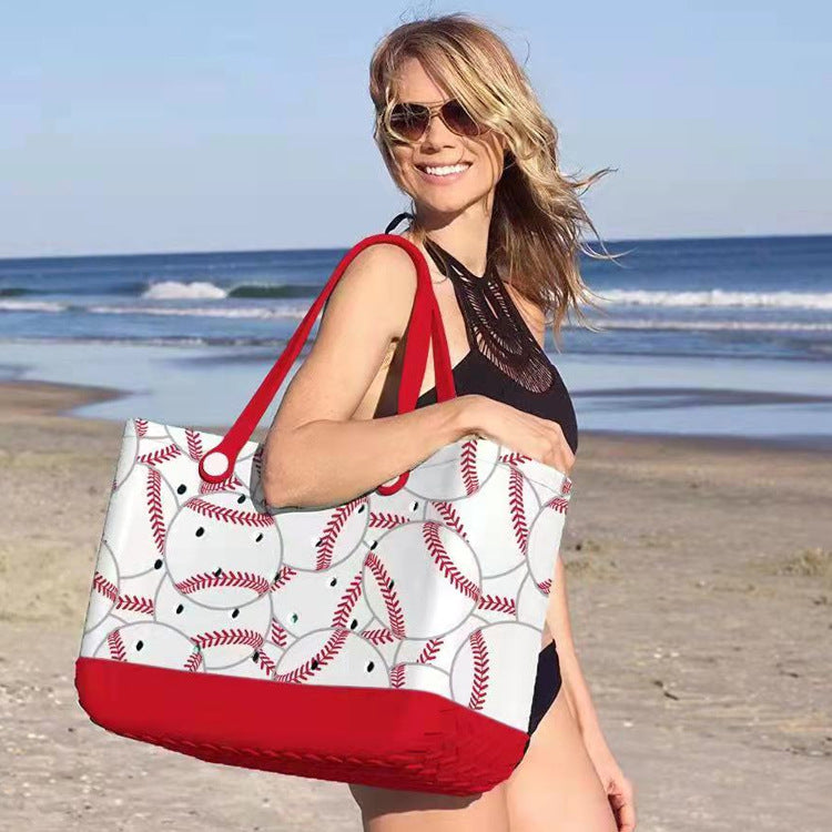 Women's Hole Beach Storage Big Printing Basket Handbags