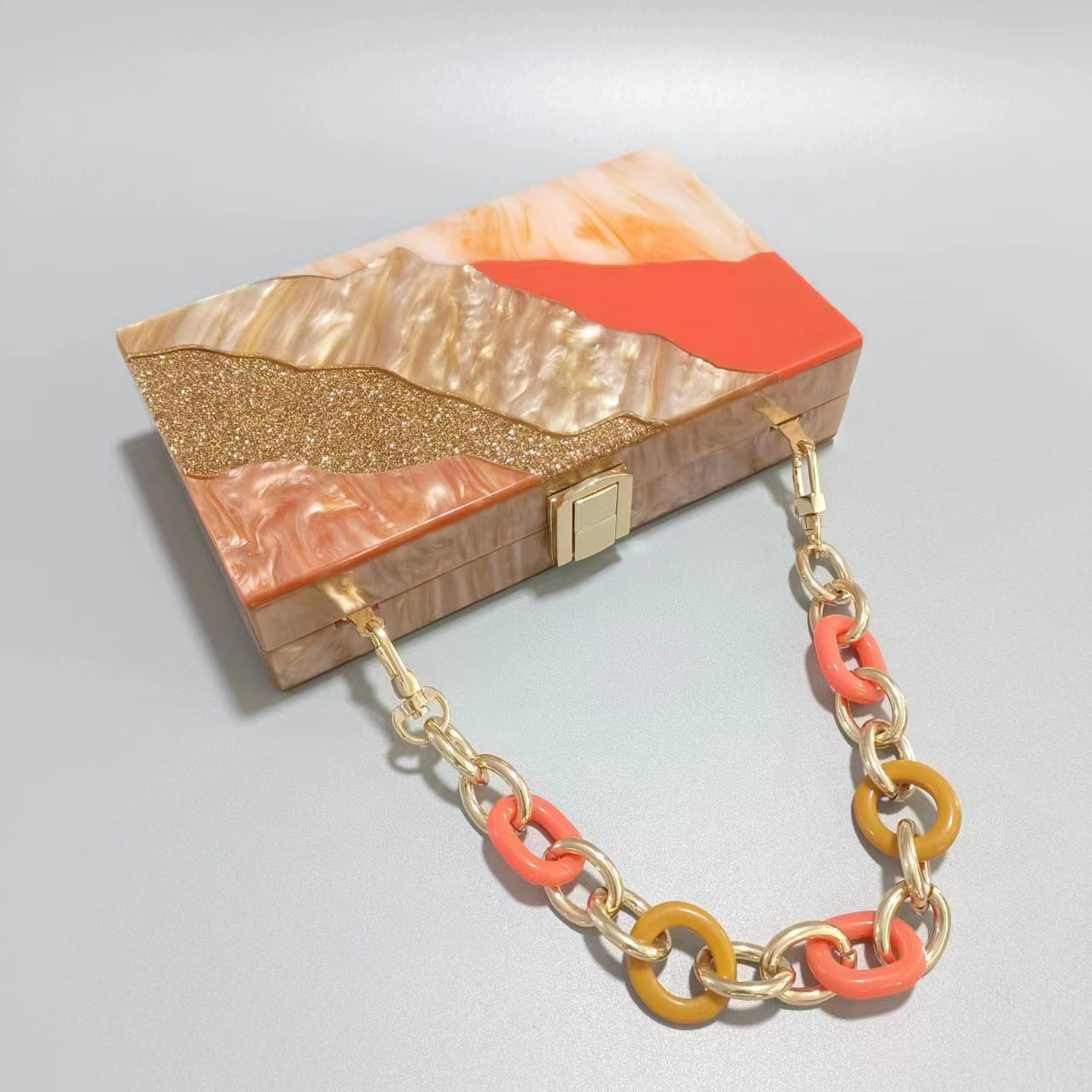 Women's Stitching Acrylic Wedding Banquet Clutch Chain Bags