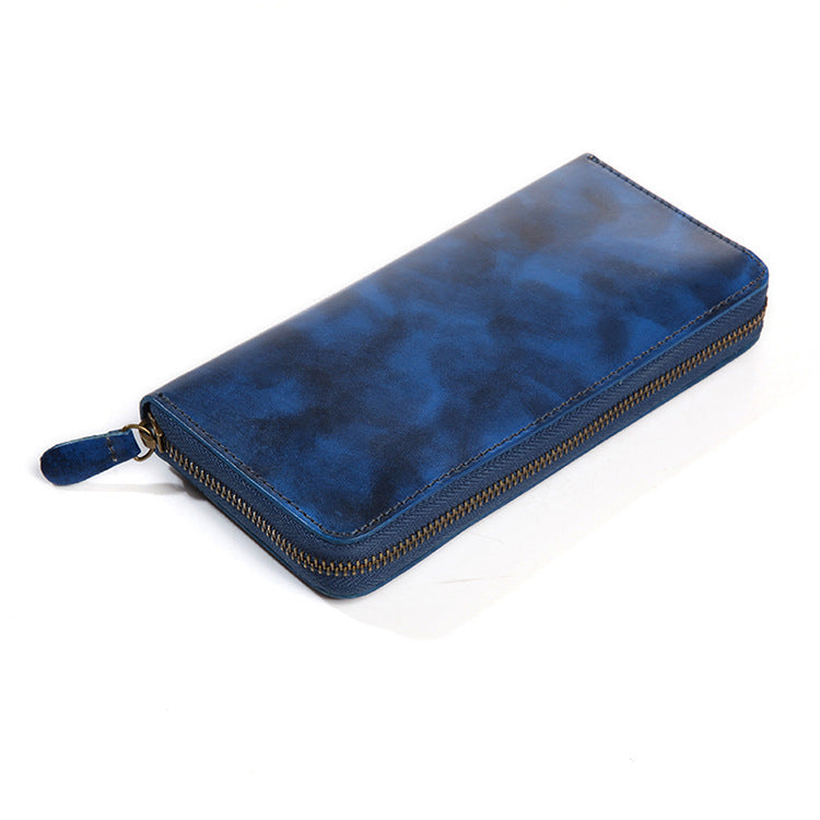 Style Handmade Brushed Zipper First Layer Men's Wallets