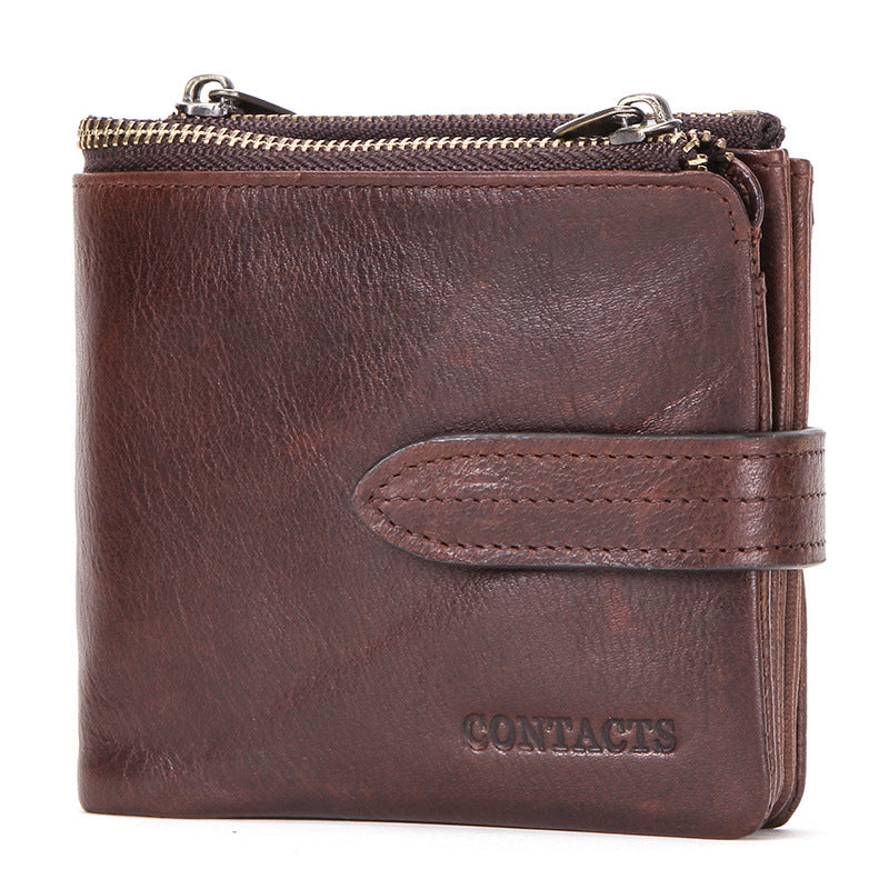 Men's Crazy Horse Leather Zipper Hasp Genuine Men's Wallets
