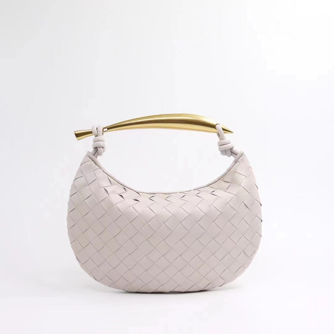 Pleated Cowhide Woven Large Capacity White Handbags