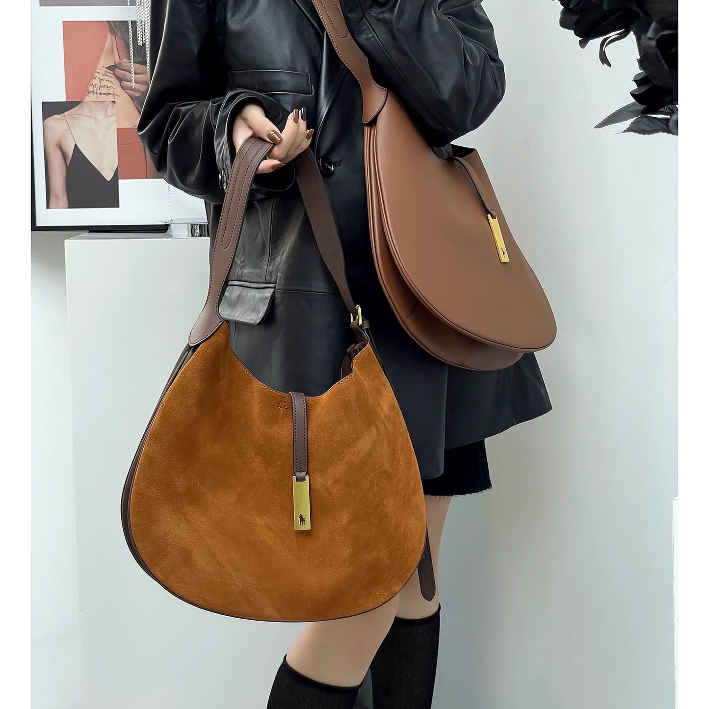 First Layer Cowhide Underarm Song Yan Crossbody Bags