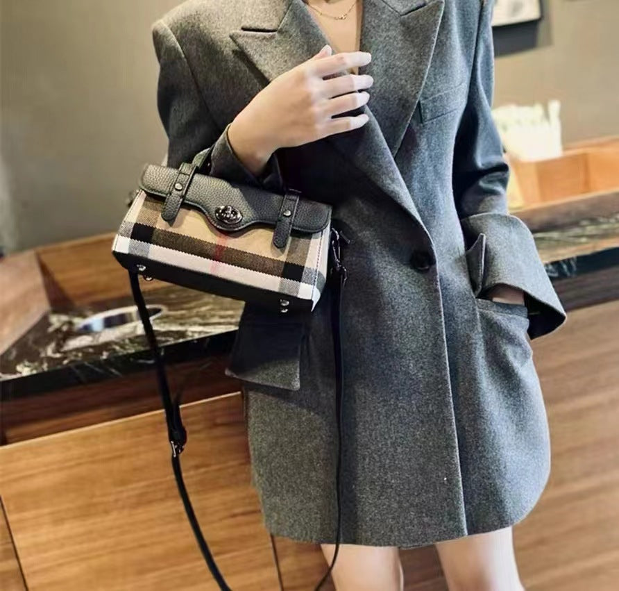 Real Leather Canvas Pillow Plaid Classic Crossbody Bags