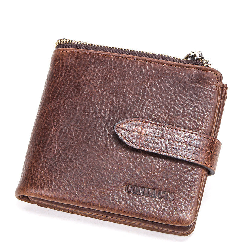 Men's Crazy Horse Leather Zipper Hasp Genuine Men's Wallets