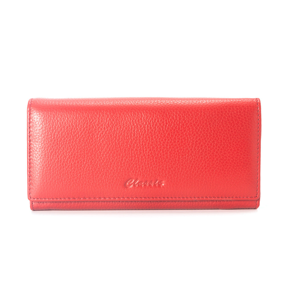 Women's Long Genuine Leather First Layer Cowhide Lychee Pattern Clutch Ladies Wallets