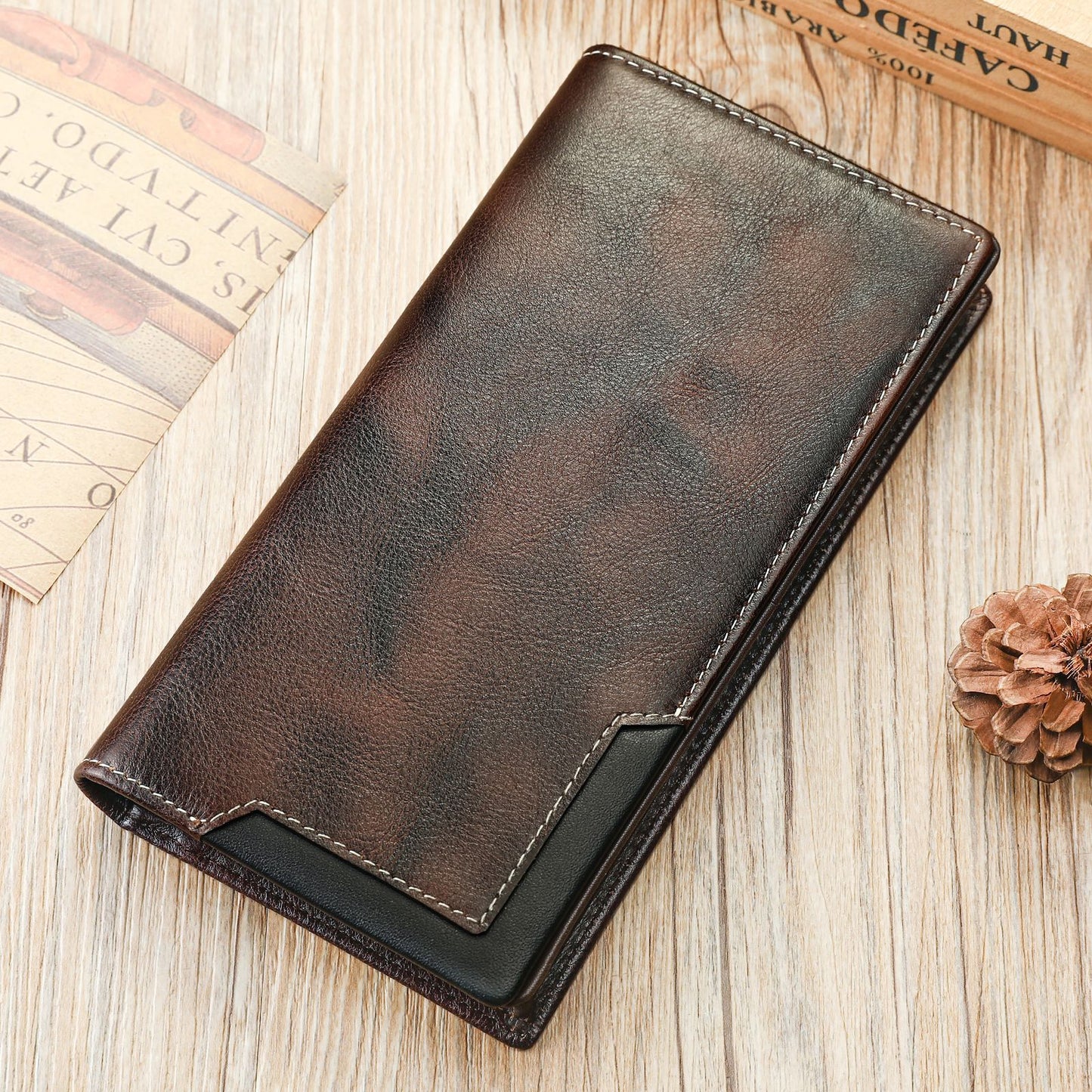 Men's Retro Leather Long Multiple Slots Cattlehide Men's Wallets