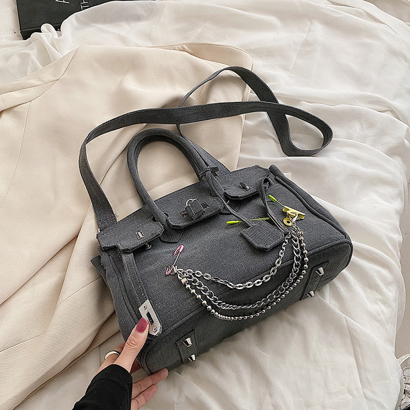 Handmade Denim Niche Stitching Large Capacity Handbags