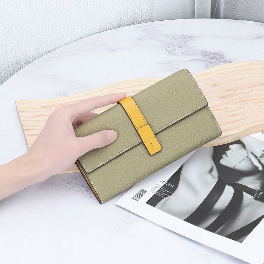 Women's Color Long First Layer Cowhide Large Ladies Wallets