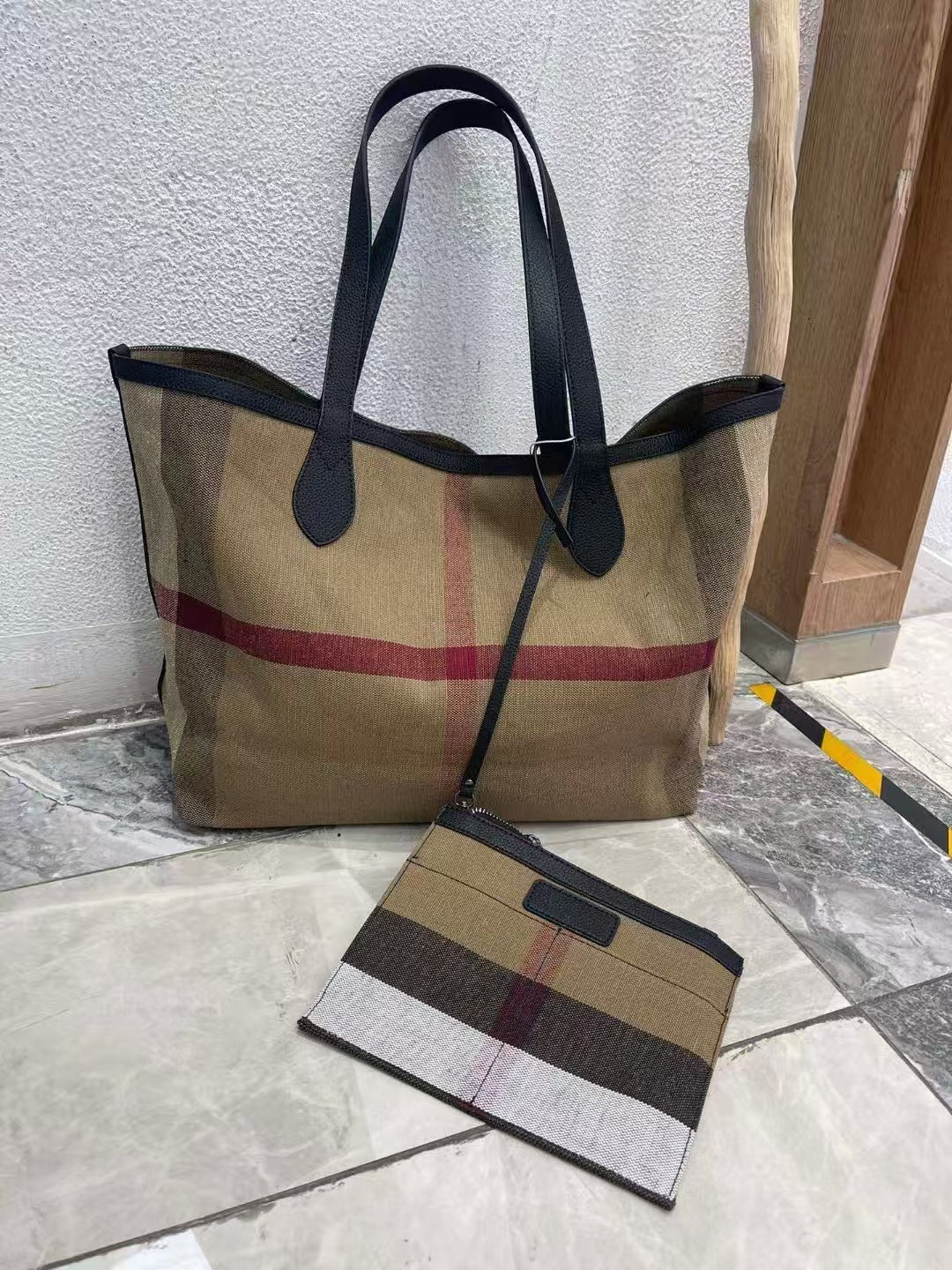 Women's Plaid Jute Leather Hand Large Capacity Handbags