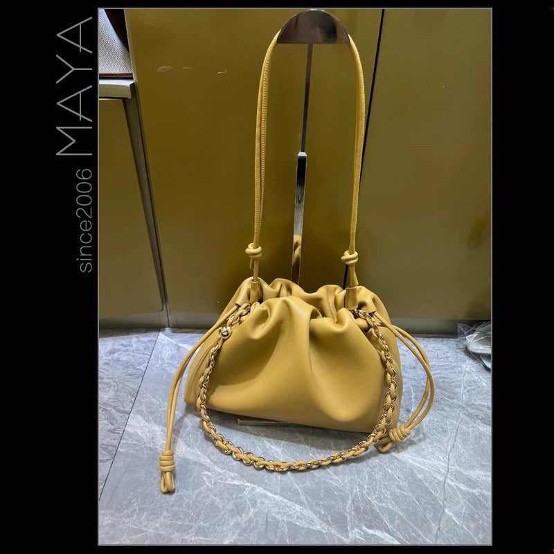 Women's Lucky Soft Cowhide Clutch Drawstring Genuine Shoulder Bags
