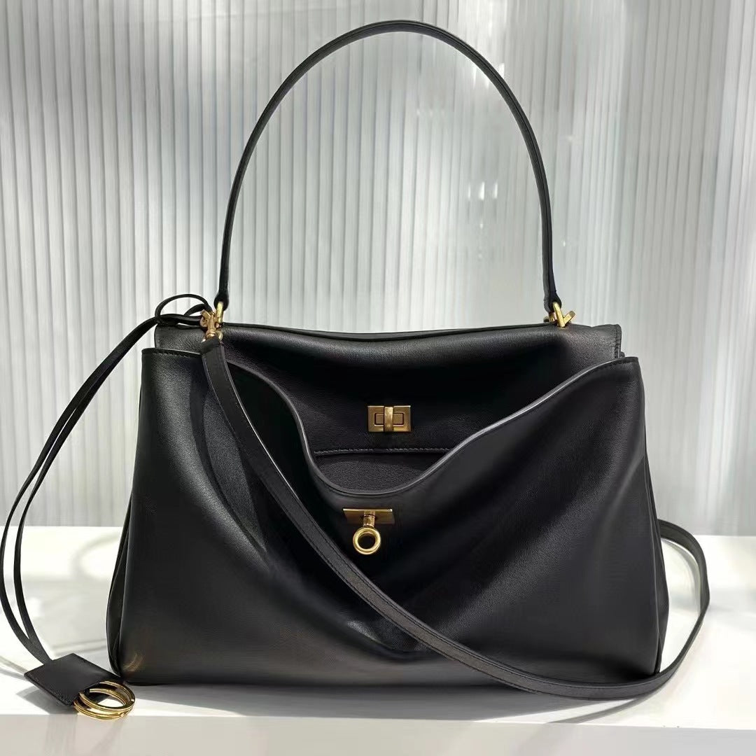 Retro Fashionable Cowhide Kelly Large Capacity Handbags