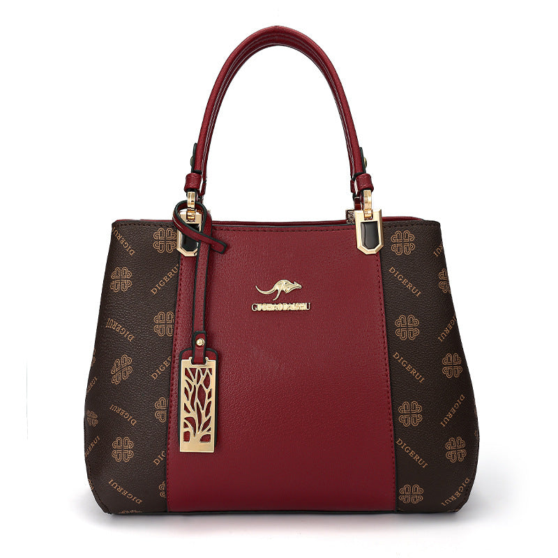 Color Contrast Patchwork Mother's Wine Red Handbags