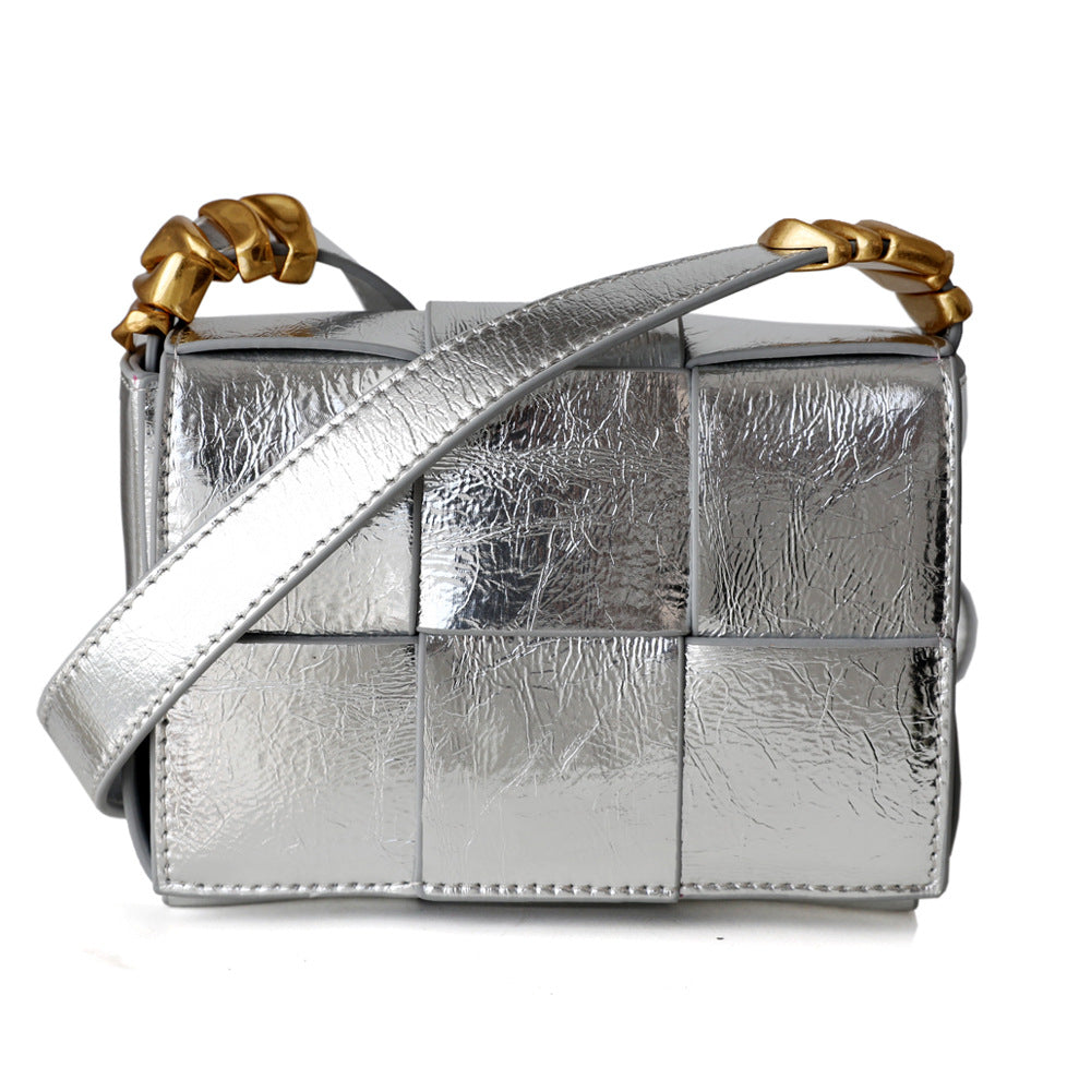 Women's Woven Genuine Leather Mini Trendy Cowhide Shoulder Bags
