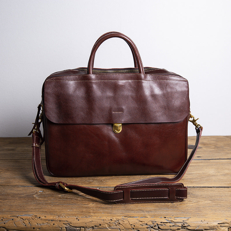 Men's Portable Genuine Leather Retro Commuter Business Bags