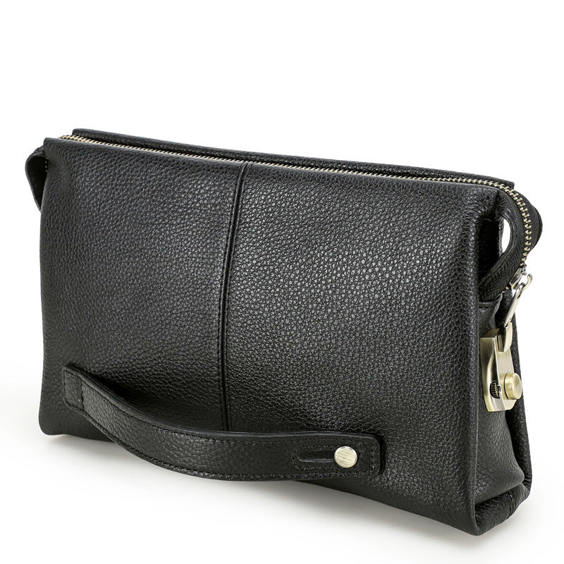 Men's Black Angel Leather Clutch Crazy Horse Men's Handbags