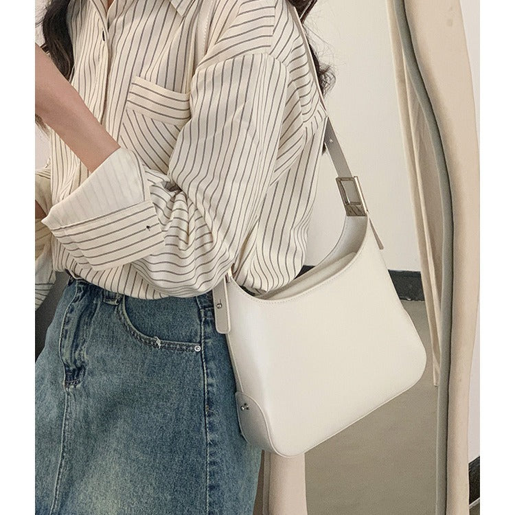 Women's White Female Temperament Underarm High Sense Simple Armpit Bags