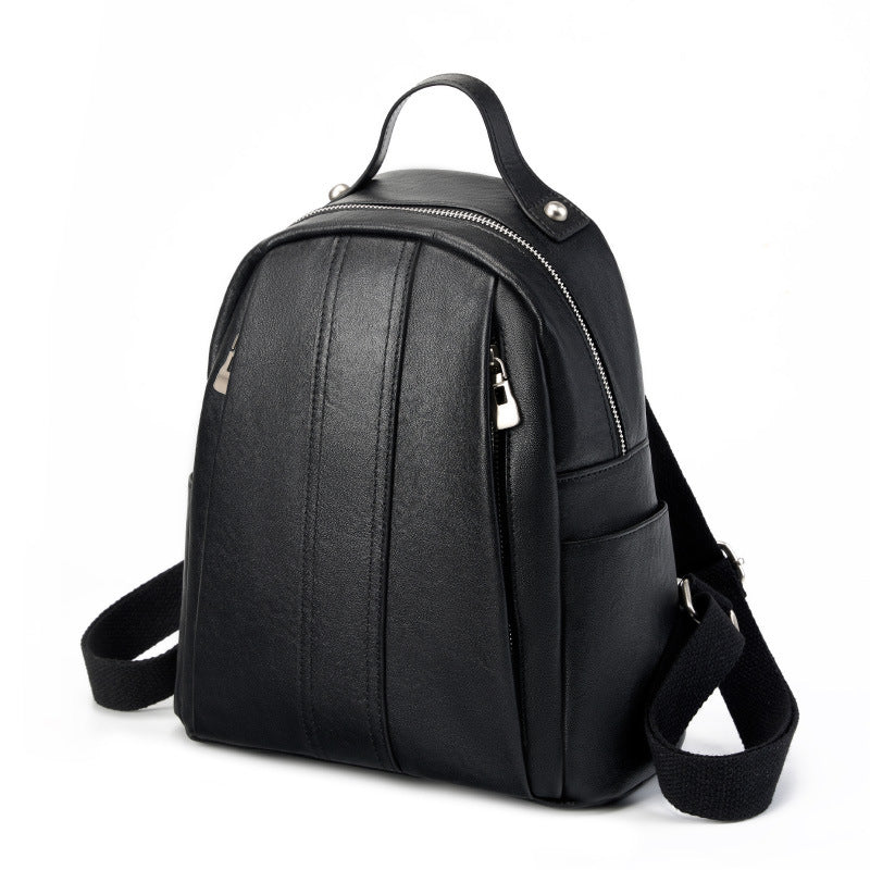 Women's First Layer Leather Trendy Large Capacity Backpacks