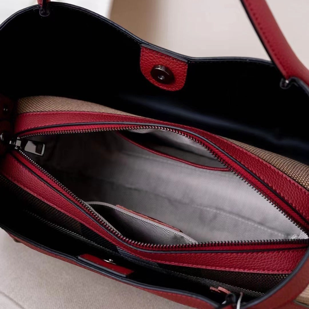 Women's Capacity Genuine Leather Plaid Cowhide Wings Bags