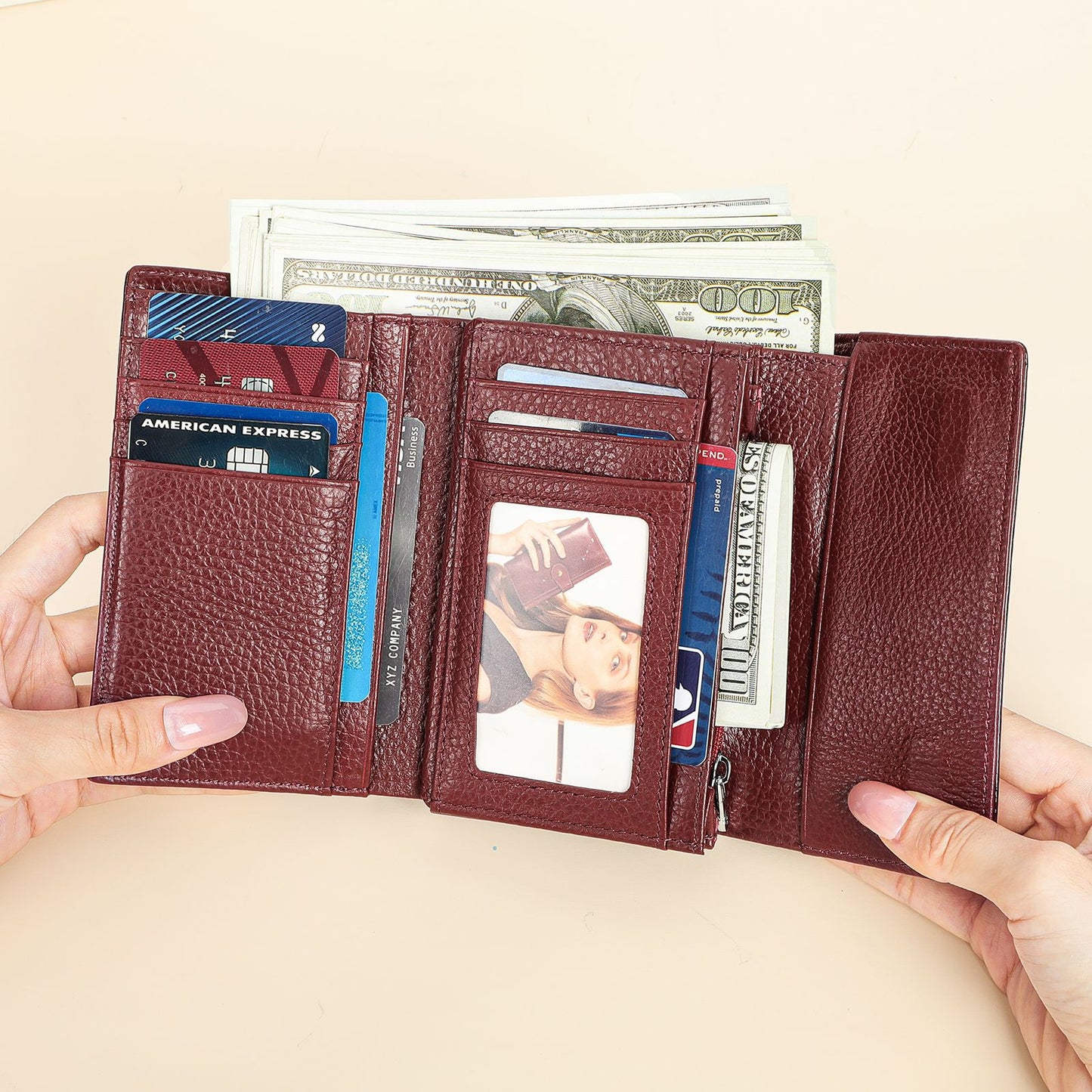 Women's Russian Leather Patent Multiple Slots Fashion Purses