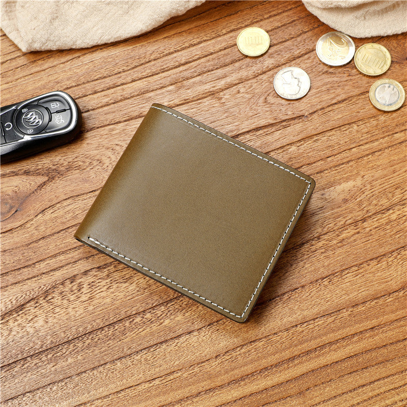 Men's Handmade Vegetable Tanned Leather Short Zip First Layer Men's Wallets