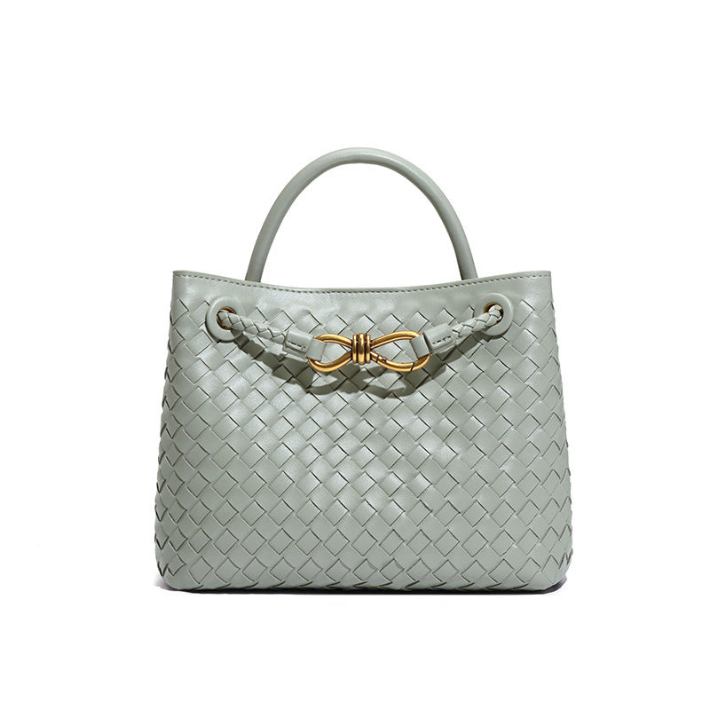 Women's Woven Handmade Weaving Metal Cord Fastener Crossbody Bags