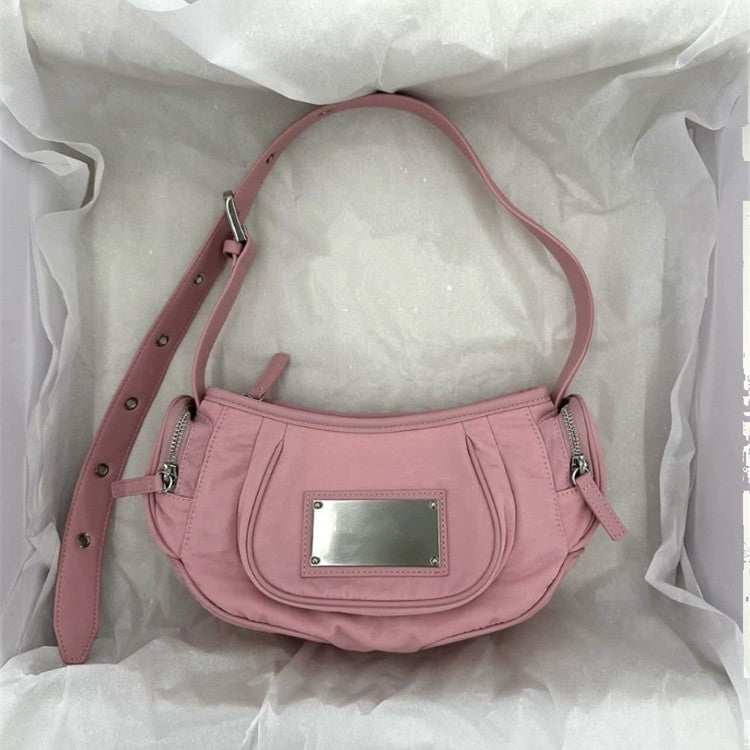 Women's Pleated Nylon Underarm Metal Semicircle Vegetable Armpit Bags