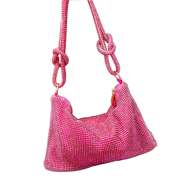 Women's Pink Diamond For King Rhinestone Underarm Shoulder Bags