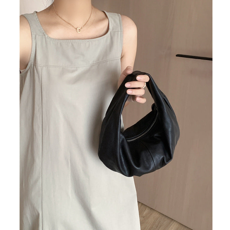 Women's Portable Dumpling Genuine Leather Sier Cloud Handbags