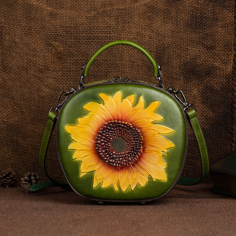 Women's Vegetable Tanned Leather Cowhide Portable High-grade Retro Shoulder Bags