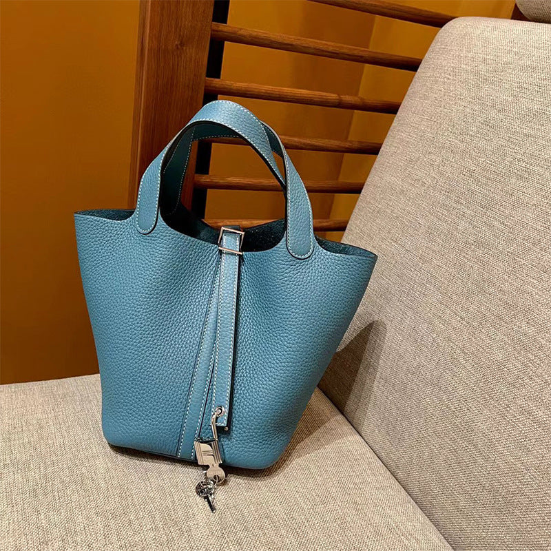 Women's Imported Vegetable Basket Genuine Leather Litchi Handbags