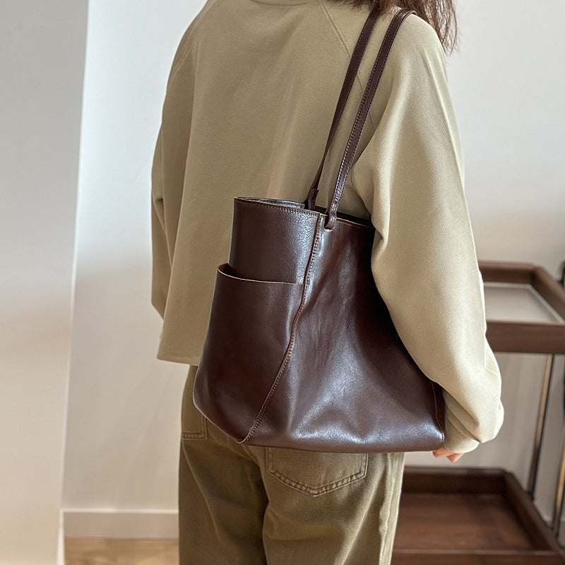 Women's Practical Genuine Leather Large Vegetable Tanning Shoulder Bags