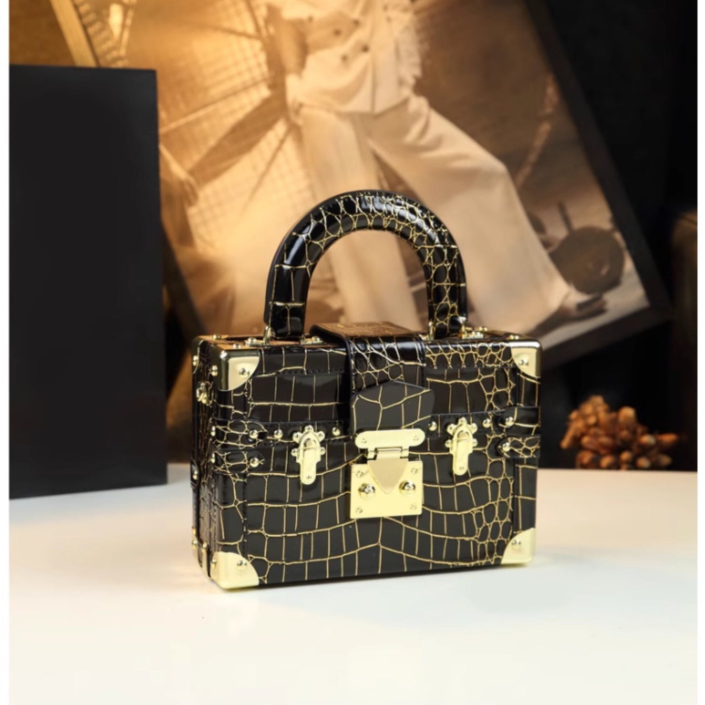 Genuine Leather Portable Box Female Crocodile Pattern Crossbody Bags