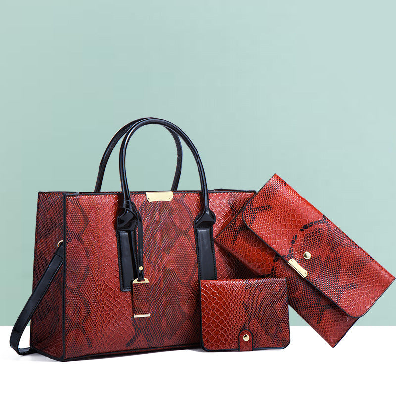 Women's Snakeskin Pattern Fashion Trendy Retro Large Capacity Handbags
