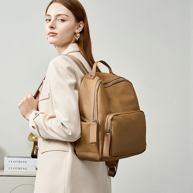 Women's College Portable Computer Lightweight High-grade Leather Backpacks