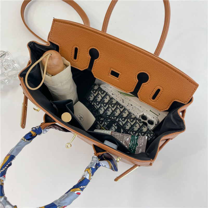 Women's Textured Silk Scarf Litchi Pattern Fashion Handbags