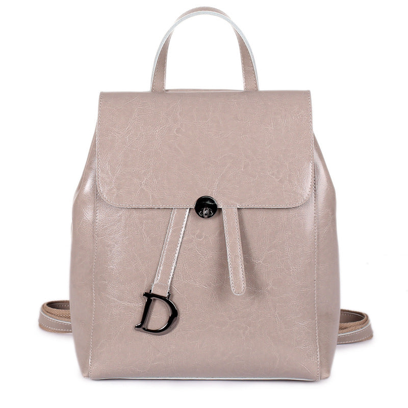 Women's Oil Wax Cowhide Leather Fashion Backpacks