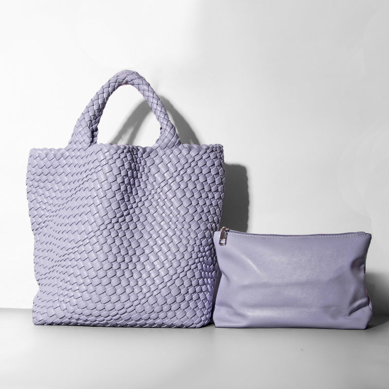 Soft Leather Woven Big Vegetable Basket Handbags